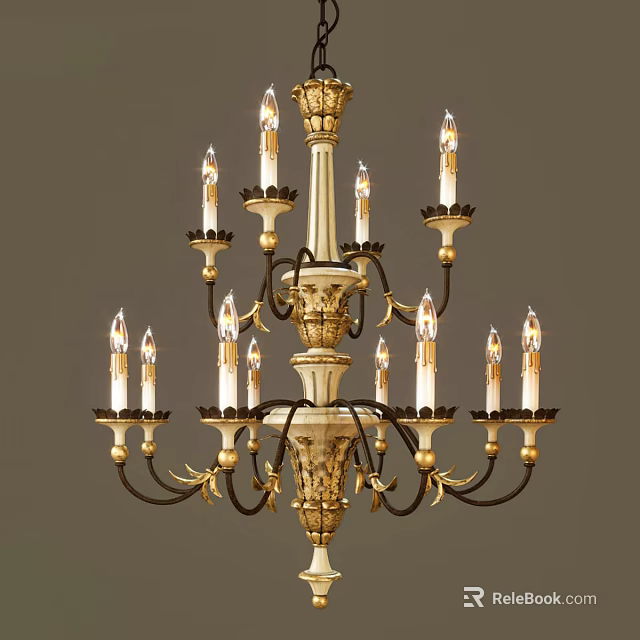 Ornate Classic Chandelier With Gold Accents And Multiple Candle Shaped Arms Design 3d model 