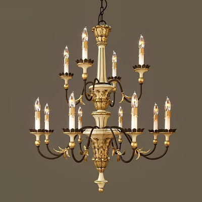 Ornate Classic Chandelier With Gold Accents And Multiple Candle Shaped Arms Design 3d model