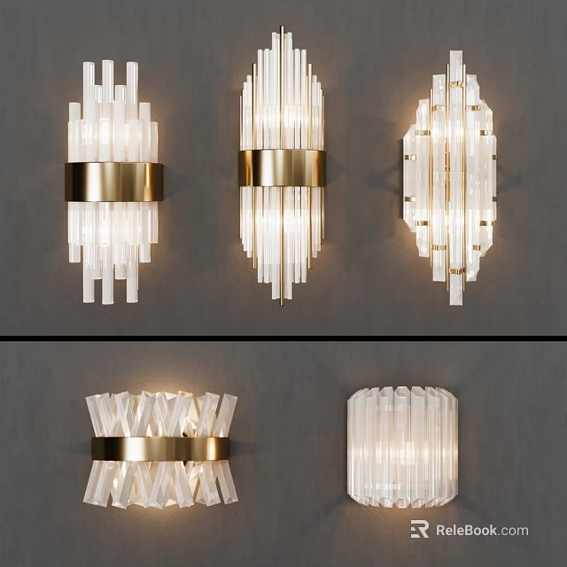 Modern Elegant Glass and Gold Wall Sconces with Decorative Lighting Design 3d model 
