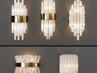 Modern Elegant Glass and Gold Wall Sconces with Decorative Lighting Design 3d model