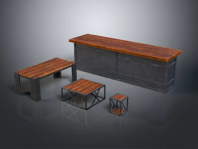 Industrial Furniture With Wooden Tops Metal Frames Console Bench And Side Tables 3d model