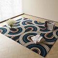 Square Rug with Circular Patterns in Blue Brown Beige for Indoor Wooden Floor Decoration
