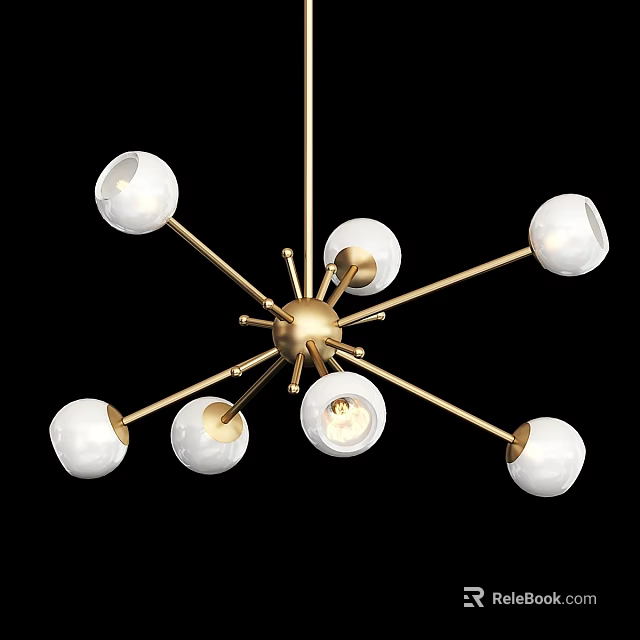 Modern Contemporary Chandelier With Golden Metal Structure And White Spherical Bulbs 3d model 