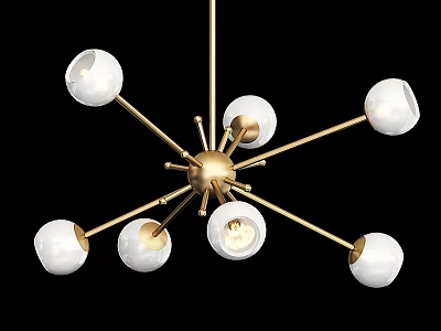 Modern Contemporary Chandelier With Golden Metal Structure And White Spherical Bulbs 3d model