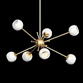 Modern Contemporary Chandelier With Golden Metal Structure And White Spherical Bulbs