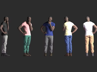 Man in Various Colored T Shirts and Pants Standing in Different Poses 3d model
