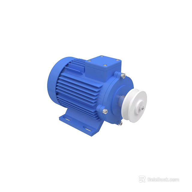 Blue Electric Motor With White Front Part Cooling Fins And Stable Base Industrial Mechanical Equipment 3d model 