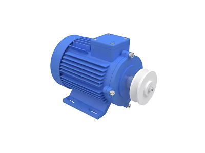 Blue Electric Motor With White Front Part Cooling Fins And Stable Base Industrial Mechanical Equipment 3d model