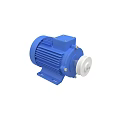 Blue Electric Motor With White Front Part Cooling Fins And Stable Base Industrial Mechanical Equipment