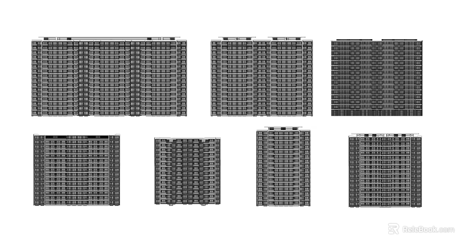 Various High Rise Building Elevation Designs With Different Architectural Facade Views 3d model 