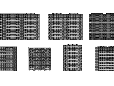 Various High Rise Building Elevation Designs With Different Architectural Facade Views 3d model