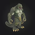 Mythical Green Scaled Creature With Muscular Body Sharp Claws And Fierce Teeth