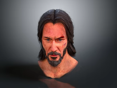 Realistic 3D Model of Man with Long Hair Beard and Facial Scars 3d model