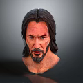 Realistic 3D Model of Man with Long Hair Beard and Facial Scars