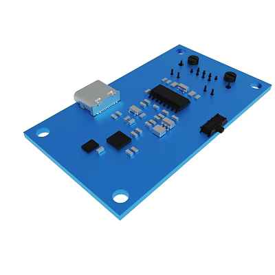 Blue Circuit Board With Various Electronic Components Chips And Connectors 3d model