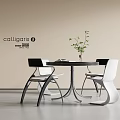 Modern Black And White Table With Chairs And Potted Plant In Interior