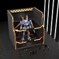 Gundam Model Display In Illuminated Case With Surrounding Crowd And Lighting 3d model