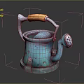Blue Kettle With Wooden Handle Metal Perforated Body And Silver Spout Design