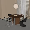 Modern Dining Table and Chair Combination Dining Chair Round Dining Table Chandelier 3d model