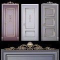 Elegant Hinged Doors In Purple Light Gray Dark Gray With Golden Decorative Trim