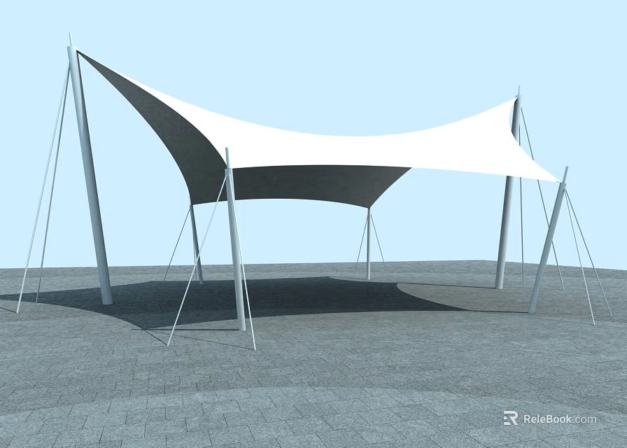 Tensile Membrane Canopy With White Fabric And Metal Supporting Poles In Outdoor Setting 3d model 