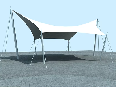 Tensile Membrane Canopy With White Fabric And Metal Supporting Poles In Outdoor Setting 3d model