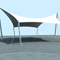 Tensile Membrane Canopy With White Fabric And Metal Supporting Poles In Outdoor Setting