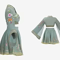 Light Green Traditional Hanfu Set With Embroidered Flared Sleeves And Skirt