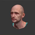 Male Character Bust Of Bald Man Wearing Green Tank Top On Dark Reflective Background