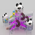 Panda Themed Children's Playground Structure With Colorful Slides And Climbing Nets