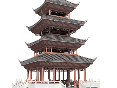 Traditional Chinese Five Story Pagoda With Curved Eaves Hanging Bells And Tile Roof 3d model