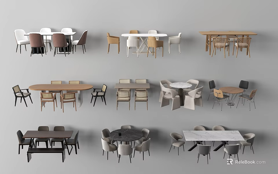Various Dining Table Set Designs With Round Square Rectangular Shapes And Chairs 3d model