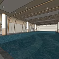 Clubhouse Indoor Swimming Pool Interior with Luxurious Design Natural Light and Lounge Chairs