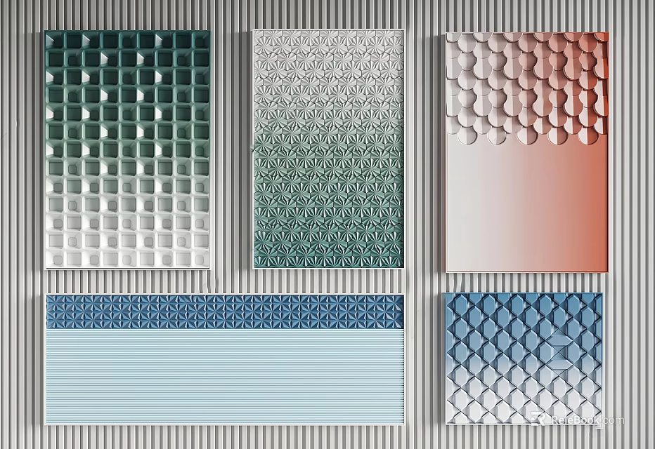 Modern Geometric Wall Decor With Gradient Colors Square Scale And Wave Textures 3d model