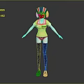 Anime Style 3D Character Model With Yellow Top Blue Thigh High Socks And Striped Hat