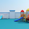 Colorful Playground Equipment With Slides Climbing Frames Swings And Blue Flooring