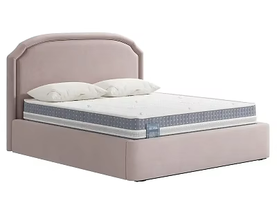 Modern Minimalist Double Bed With Pink Upholstered Headboard And White Mattress 3d model