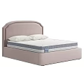 Modern Minimalist Double Bed With Pink Upholstered Headboard And White Mattress