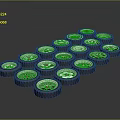 Multiple Automotive Tires And Rims Arranged Neatly On Dark Background Surface