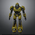 Yellow And Black Robot Character With Metallic Armor And Mechanical Structure Standing Pose