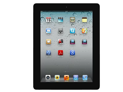 Black Frame Tablet Display With App Icons And Water Droplets On Gray Background 3d model