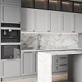 Modern Kitchen Interior Featuring Gray And White Cabinets Marble Countertop Central Island And Appliances