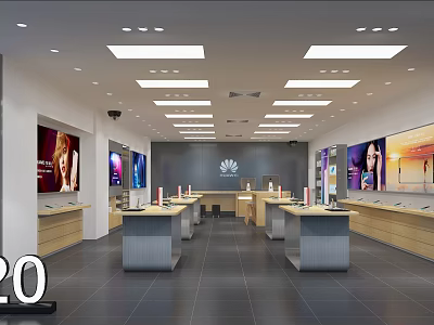 Huawei Digital Store Interior With Electronics Display Counters Mobile Phones And Bright Lighting 3d model