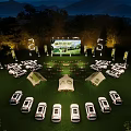 Outdoor Night Stage With Starry Sky Trees Grass Large Screen Camping Games And Tables