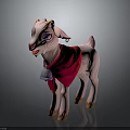 Cute Pink Goat With Red Scarf And Bell Around Neck Standing On Dark Surface