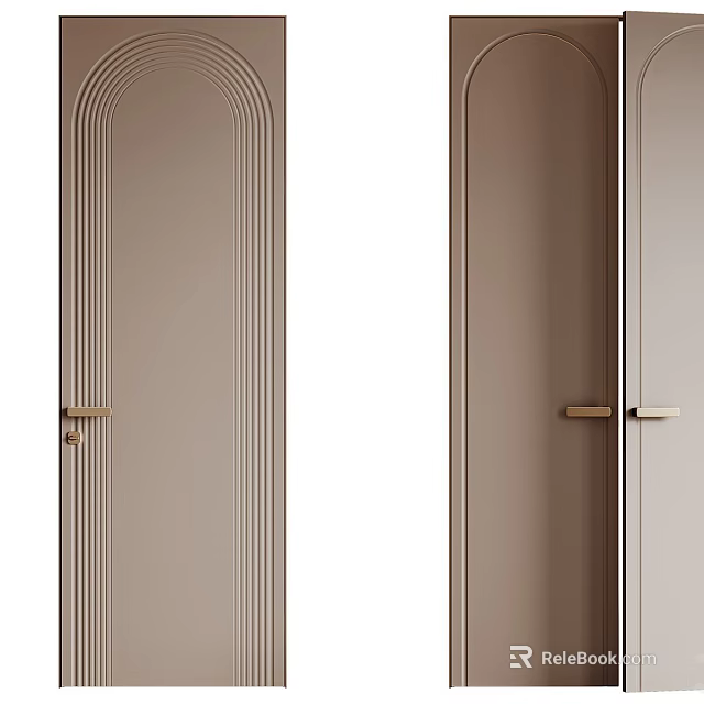 Modern Interior Swing Door With Beige Finish And Sleek Metal Handle Design 3d model 