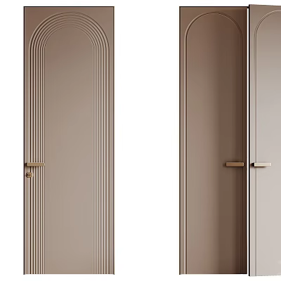 Modern Interior Swing Door With Beige Finish And Sleek Metal Handle Design 3d model