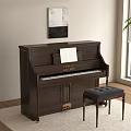 Elegant Yamaha Piano With Music Sheet And Wall Painting In Room With Window Plant And Stool
