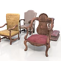 Vintage Wooden Table And Chair Set With Carved Details And Colored Cushions