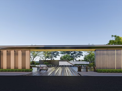 Modern Outdoor Feature Wall Design With Stone Cladding And Water Feature Landscaping 3d model